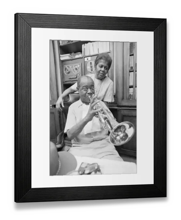 Framed Print : Trumpet Playing Louis Armstrong Being Watched By His Wife Framed Print : Trumpet Playing Louis Armstrong Being Watched By His Wife