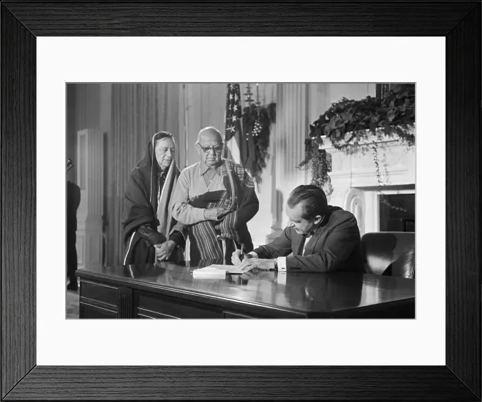 Framed Print : Pres.Nixon Signs A Bill For The Indians Framed Print : Pres.Nixon Signs A Bill For The Indians