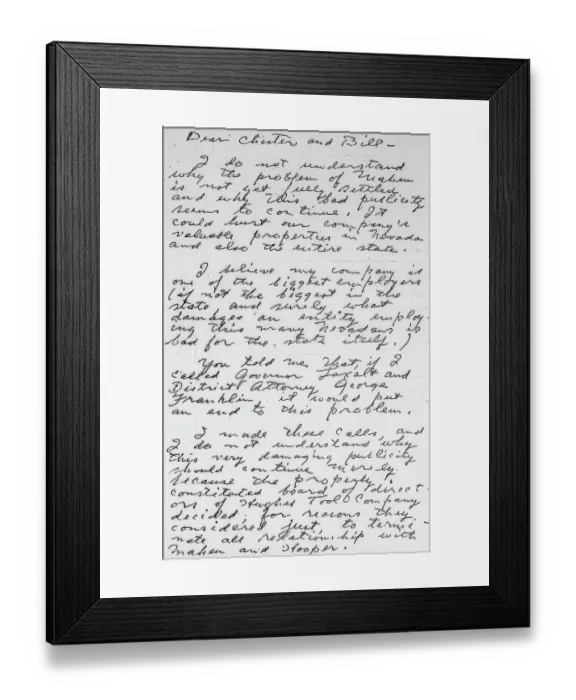 Framed Print : View of Letter Written by Howard Hughes Framed Print : View of Letter Written by Howard Hughes
