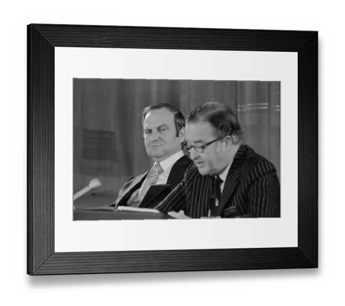 Framed Print : Henry Ford II and Lee Iacocca at a News Conference Framed Print : Henry Ford II and Lee Iacocca at a News Conference