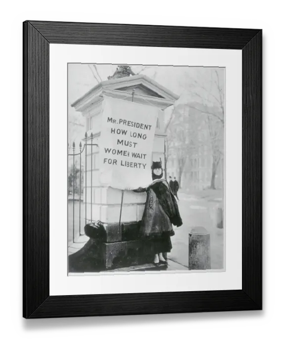 Framed Print : American Women's Liberation Protester Posing with Sign Framed Print : American Women's Liberation Protester Posing with Sign