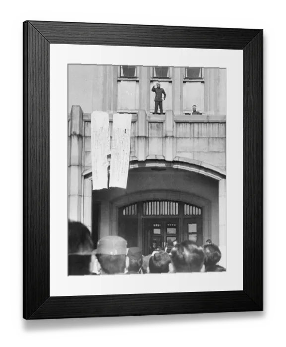 Framed Print : Mishima Speaks To Soldiers From Balcony Framed Print : Mishima Speaks To Soldiers From Balcony