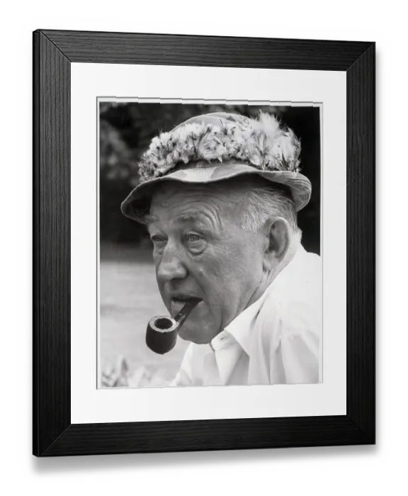 Framed Print : Jack Sharkey Smokes Pipe; W / Fishing Hat