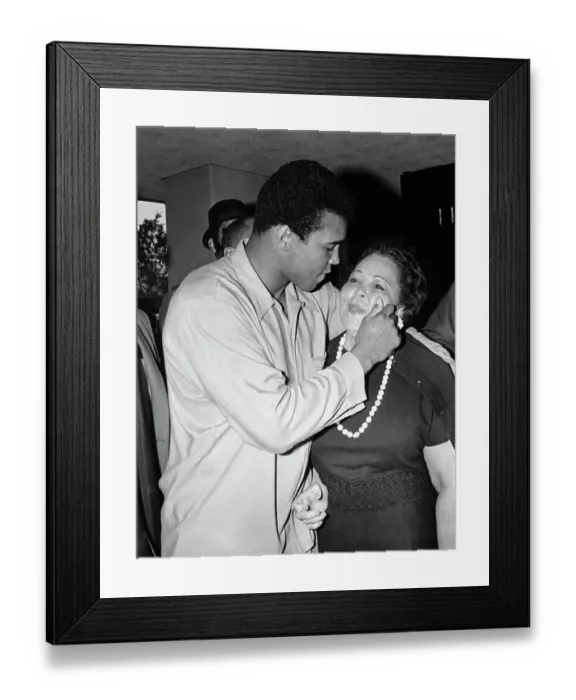 Framed Print : Cassius Clay Pinching His Mother on Her Cheek Framed Print : Cassius Clay Pinching His Mother on Her Cheek