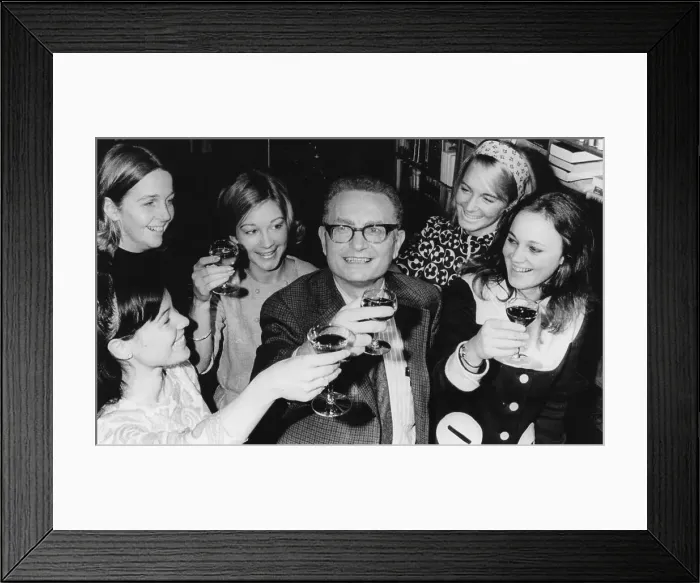 Framed Print : Paul Samuelson Offering Toast with Staff Members Framed Print : Paul Samuelson Offering Toast with Staff Members