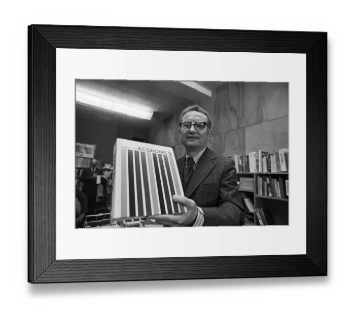 Framed Print : Paul Samuelson with Textbook Framed Print : Paul Samuelson with Textbook