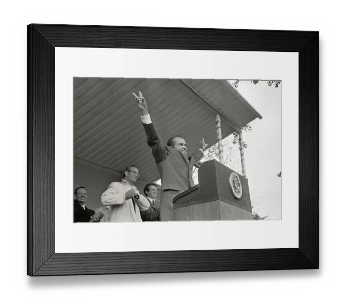 Framed Print : President Nixon Giving Victory Signs Framed Print : President Nixon Giving Victory Signs