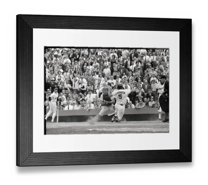 Framed Print : Johnny Bench Tagging Brooks Robinson Framed Print : Johnny Bench Tagging Brooks Robinson