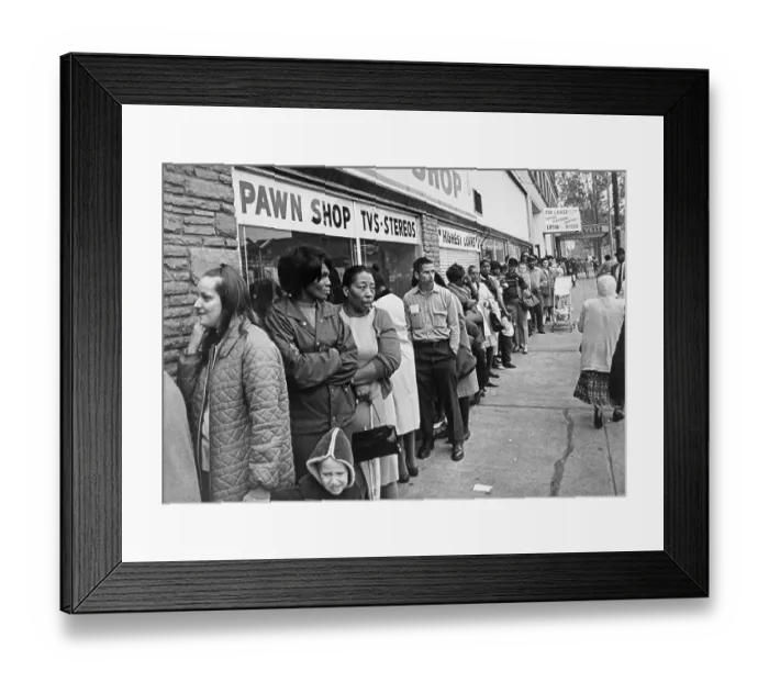 Framed Print : People Waiting on Line for Food Stamps Framed Print : People Waiting on Line for Food Stamps
