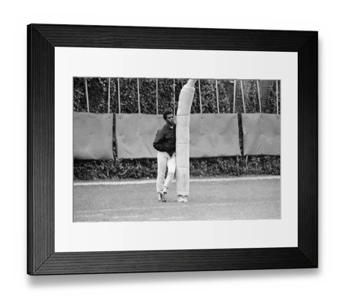 Framed Print : Gale Sayers Leans Against Goal Post on Football Field Framed Print : Gale Sayers Leans Against Goal Post on Football Field