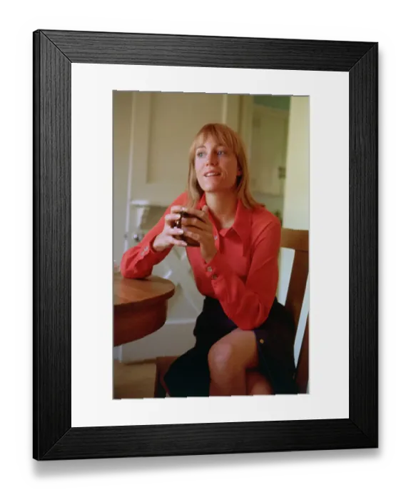 Framed Print : Carrie Snodgress Holding a Coffee Mug Framed Print : Carrie Snodgress Holding a Coffee Mug