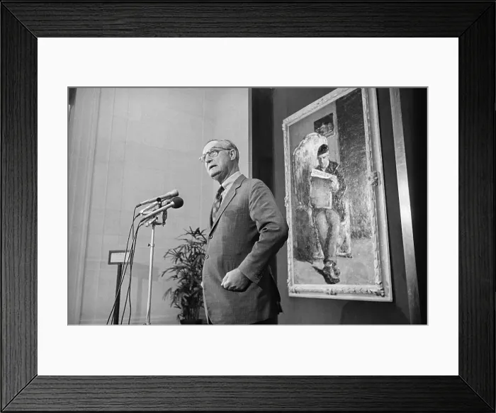 Framed Print : Paul Mellon Standing in Front of Donated Painting, Paul Cezanne's The Artist's Father Framed Print : Paul Mellon Standing in Front of Donated Painting, Paul Cezanne's The Artist's Father