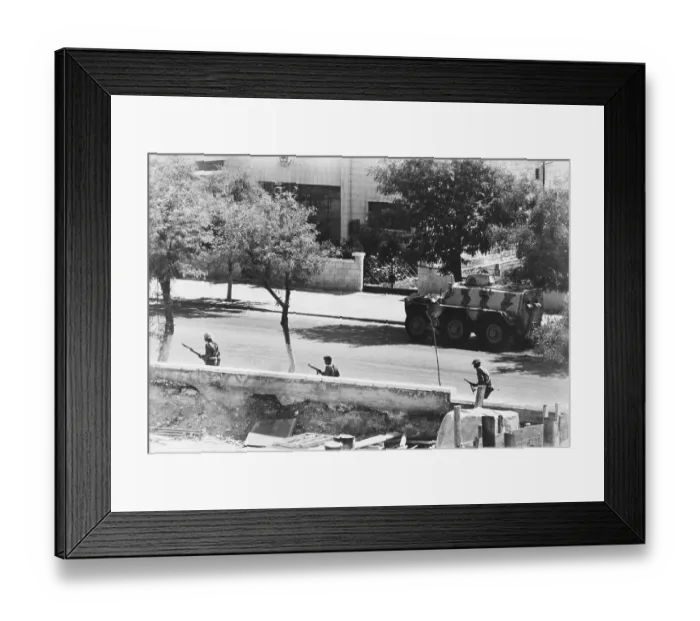 Framed Print : Armed Soldier and Tank on the Street Framed Print : Armed Soldier and Tank on the Street