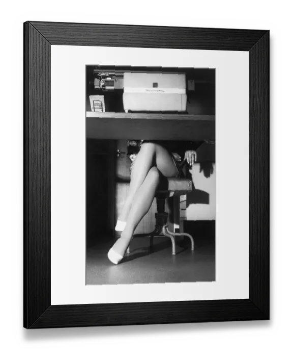 Framed Print : Woman's Legs Beneath Office Desk Framed Print : Woman's Legs Beneath Office Desk
