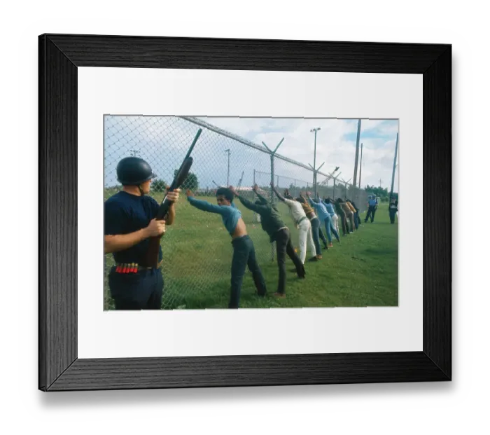 Framed Print : Suspects Leaning Against Fence Framed Print : Suspects Leaning Against Fence