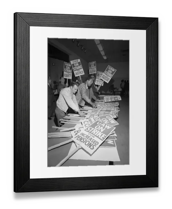 Framed Print : General Motors Employees Prepare Placards for Strike Framed Print : General Motors Employees Prepare Placards for Strike