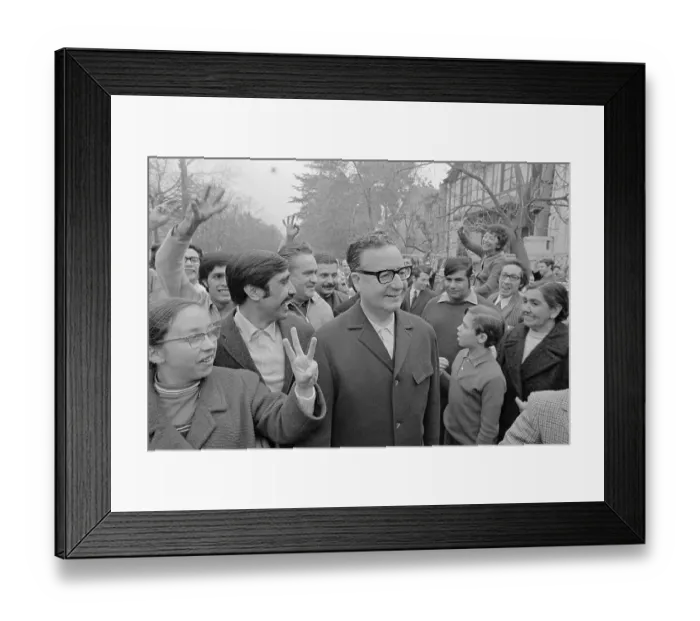 Framed Print : Salvadore Allende Giving Victory Sign in Group of People Framed Print : Salvadore Allende Giving Victory Sign in Group of People