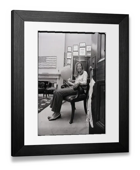 Framed Print : Woman in Office with Bra on Doorknob