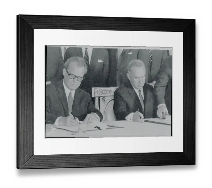 Framed Print : Willy Brandt Signing a Treaty Framed Print : Willy Brandt Signing a Treaty