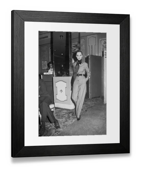 Framed Print : Model Wearing Pantsuit with Lipstick Around Eyes Framed Print : Model Wearing Pantsuit with Lipstick Around Eyes