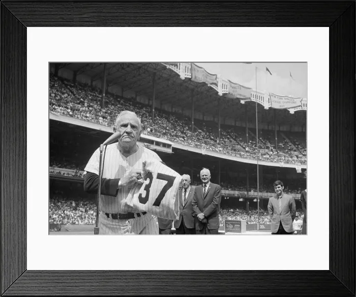 Framed Print : Casey Stengel Standing at Microphone with His Jersey Framed Print : Casey Stengel Standing at Microphone with His Jersey
