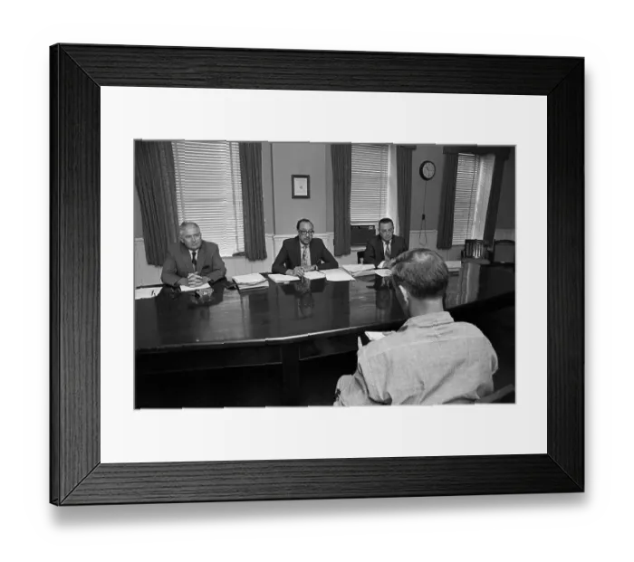 Framed Print : New Jersey Parole Board Listens to Inmate Framed Print : New Jersey Parole Board Listens to Inmate