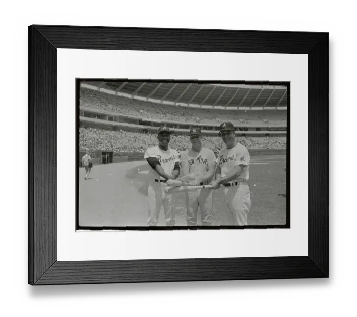 Framed Print : Hank Aaron Standing Next to Mickey Mantle and Eddie Mathews Framed Print : Hank Aaron Standing Next to Mickey Mantle and Eddie Mathews