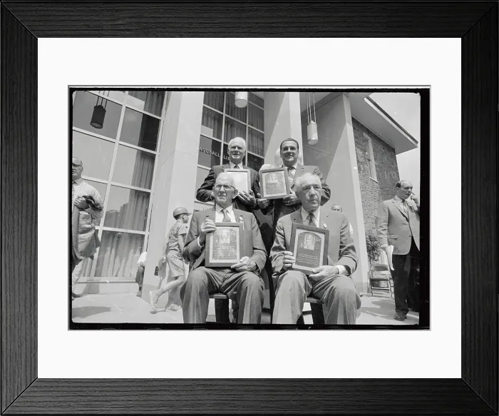 Framed Print : Baseball Legends Holding Plaques from Hall of Fame Framed Print : Baseball Legends Holding Plaques from Hall of Fame