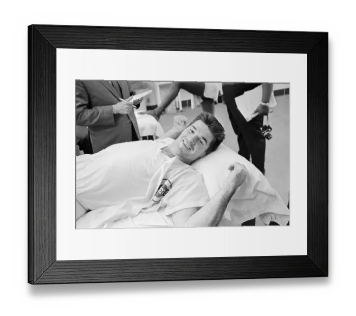 Framed Print : Baseball Player Pete Rose Lying on Cot After Field Injury Framed Print : Baseball Player Pete Rose Lying on Cot After Field Injury