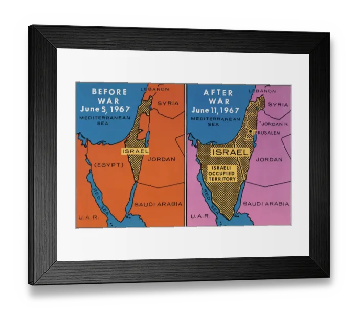 Framed Print : Map Showing Israeli Gains from Six Day War Framed Print : Map Showing Israeli Gains from Six Day War