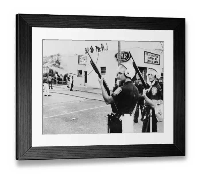 Framed Print : Policemen Watching People Extinguish a Fire Framed Print : Policemen Watching People Extinguish a Fire