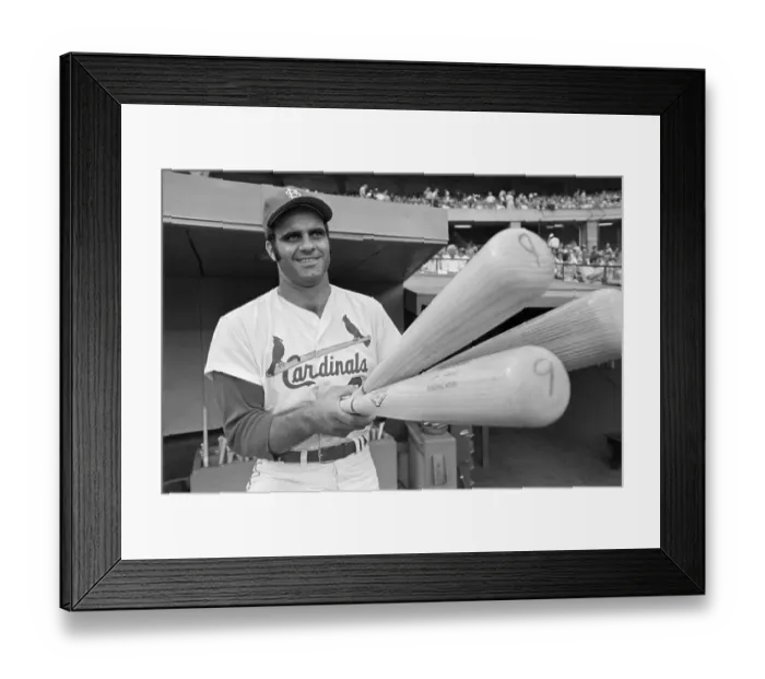 Framed Print : Joe Torre Holds Three Bats Towards Camera Framed Print : Joe Torre Holds Three Bats Towards Camera