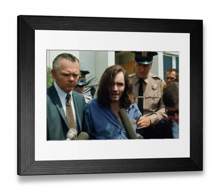 Framed Print : Charles Manson Leaving Court with Attorney Framed Print : Charles Manson Leaving Court with Attorney