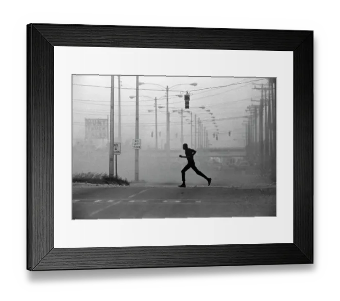 Framed Print : Silhouetted Man Running Across Tear Gassed Street Framed Print : Silhouetted Man Running Across Tear Gassed Street