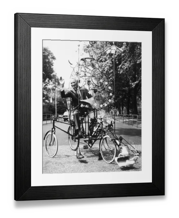 Framed Print : Inventor Rowland Emett Riding Lunacycle Framed Print : Inventor Rowland Emett Riding Lunacycle