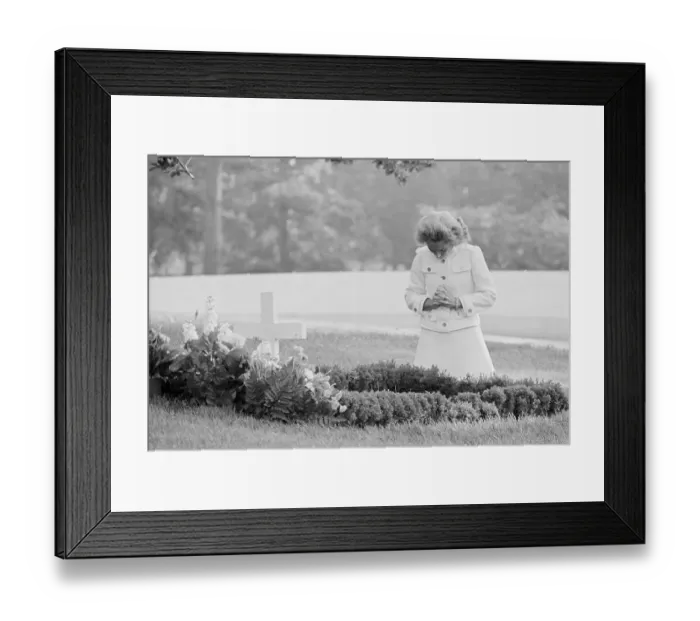 Framed Print : Ethel Kennedy Kneeling at Husband Robert F. Kennedy Gravesite Framed Print : Ethel Kennedy Kneeling at Husband Robert F. Kennedy Gravesite