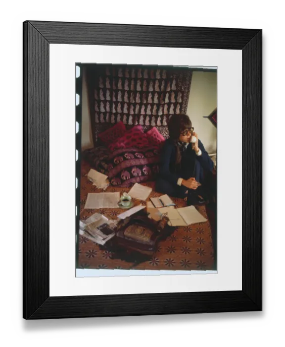 Framed Print : Jane Fonda Talking on Phone in Her Bedroom Framed Print : Jane Fonda Talking on Phone in Her Bedroom