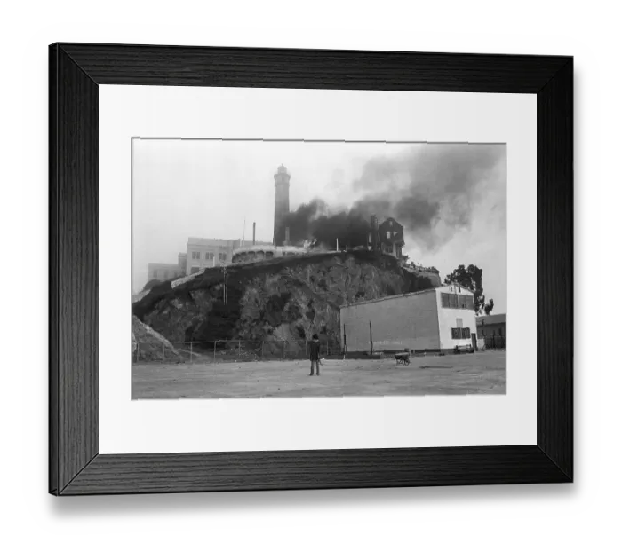 Framed Print : Former Prison Burning On Alcatraz Island Framed Print : Former Prison Burning On Alcatraz Island
