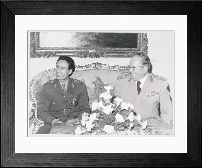 Framed Print : Moammar Khadafy Smiling and Laughing Framed Print : Moammar Khadafy Smiling and Laughing
