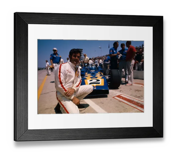 Framed Print : Al Unser Kneeling Beside Racing Car Framed Print : Al Unser Kneeling Beside Racing Car