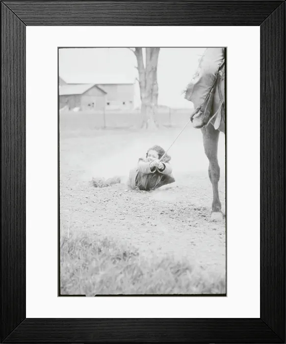 Framed Print : Female Magician Mari Lou Being Pulled by Horse