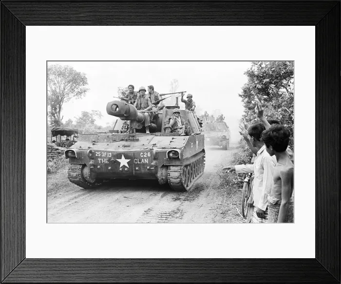 Framed Print : Cambodian Youths Wave V'Sign At Gi'S Framed Print : Cambodian Youths Wave V'Sign At Gi'S