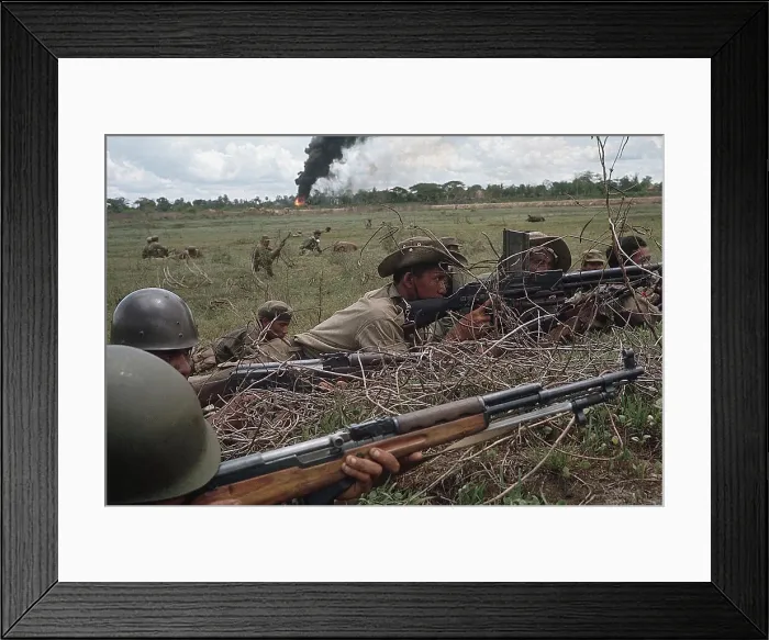Framed Print : Cambodian Troops Keeping Low in Battle