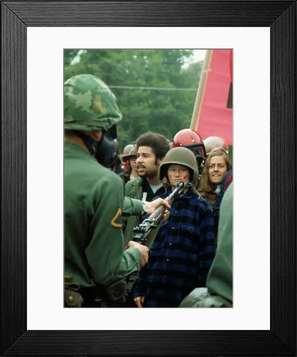Framed Print : Demonstrator Mocking Troops Framed Print : Demonstrator Mocking Troops