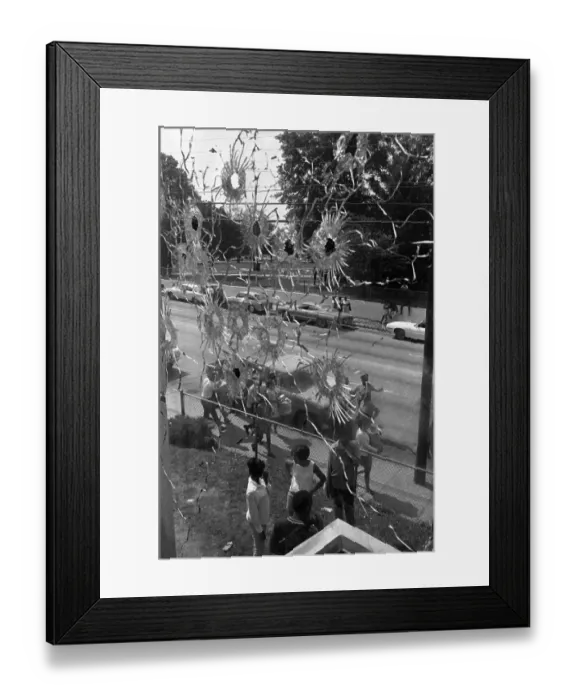 Framed Print : Bullet Holes in Dormitory Window Framed Print : Bullet Holes in Dormitory Window