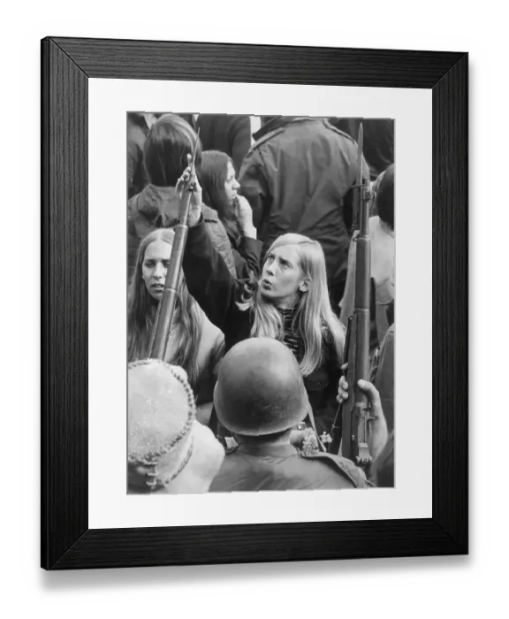 Framed Print : Female Protester Examining National Guard's Weapon Framed Print : Female Protester Examining National Guard's Weapon