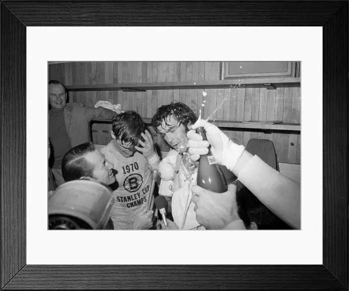 Framed Print : Derek Sanderson During Bruins Celebration with Champagne Framed Print : Derek Sanderson During Bruins Celebration with Champagne