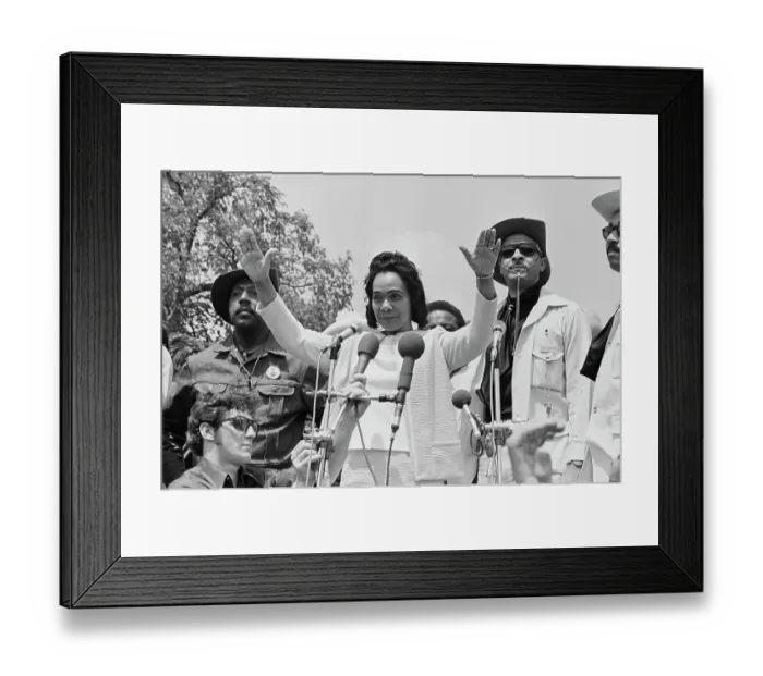 Framed Print : Coretta Scott King Holding Her Arms up at Microphones Framed Print : Coretta Scott King Holding Her Arms up at Microphones