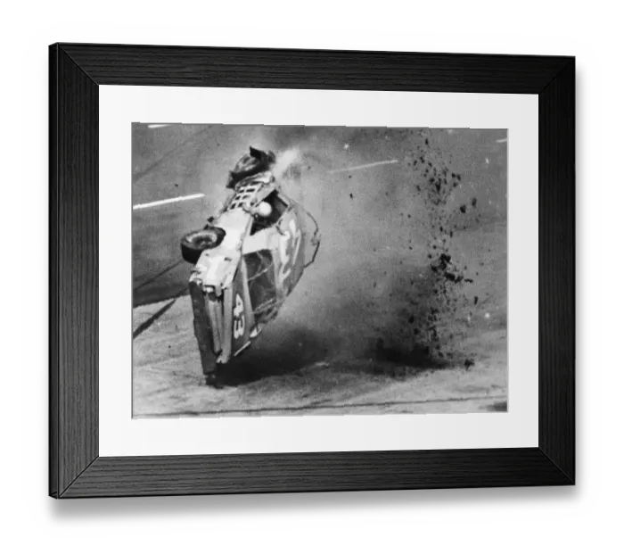 Framed Print : Richard Petty's Car Rolls Over After Crash Framed Print : Richard Petty's Car Rolls Over After Crash