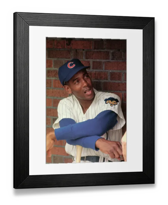Framed Print : Ernie Banks Resting on Baseball Bat Framed Print : Ernie Banks Resting on Baseball Bat